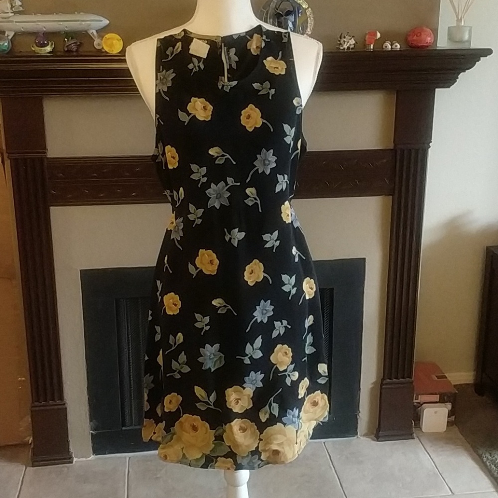 Blue and Yellow Floral Dress S